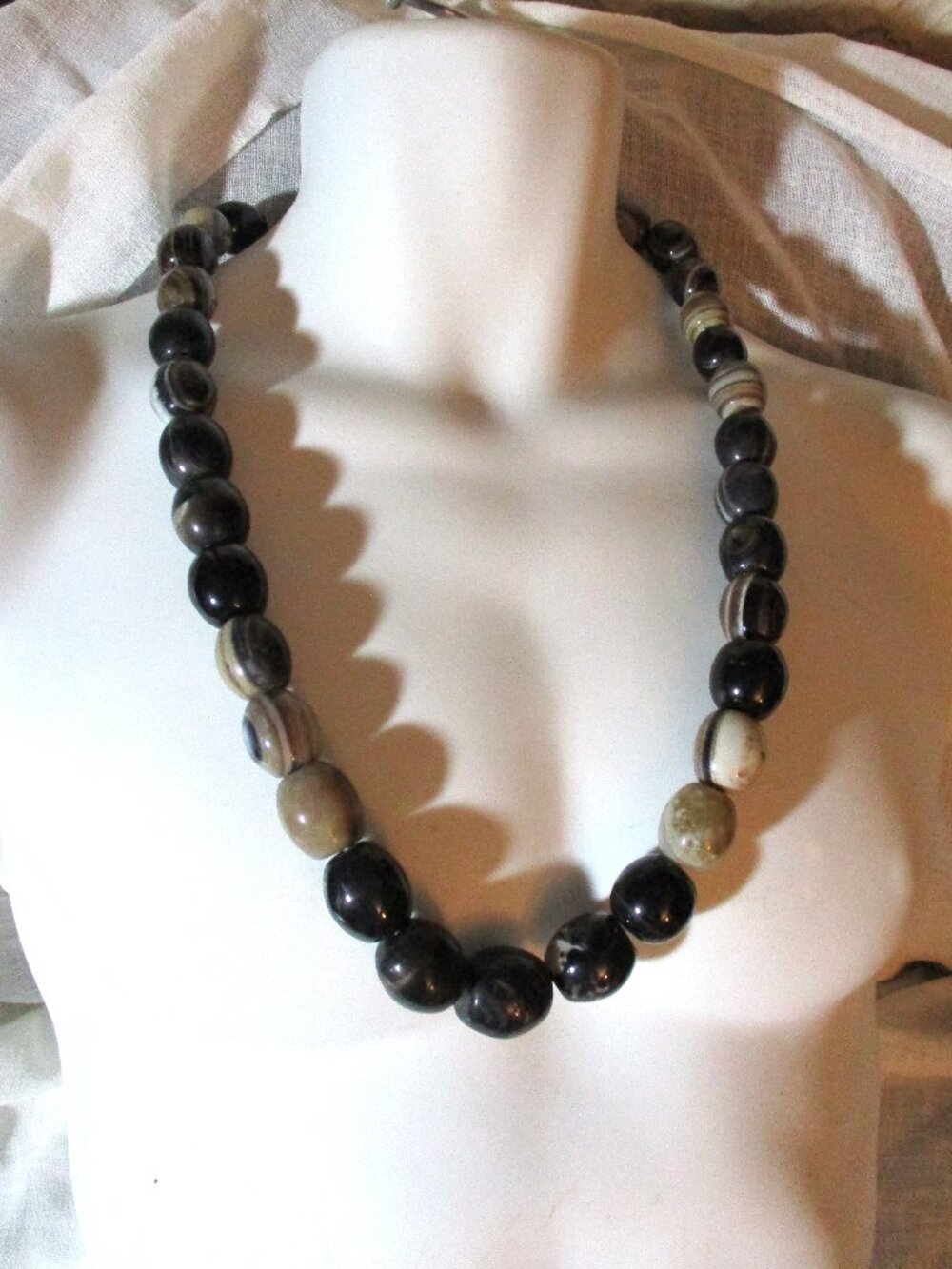 Ethnic Rock Stone Beaded Necklace AFRO FASHION Chunky BLACK BEIGE BROWN